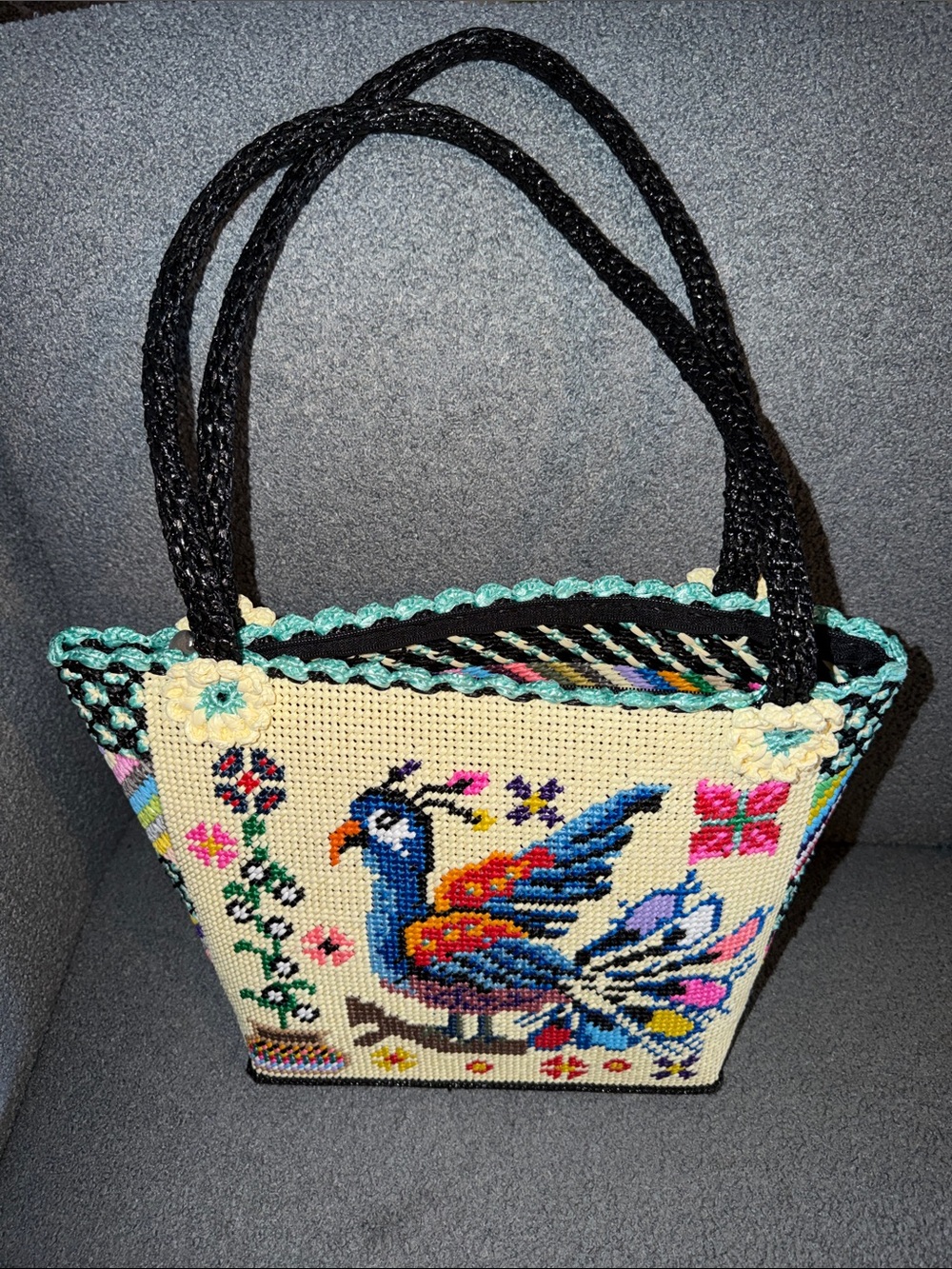 Peacock Tote Bag in Multicolor and Black